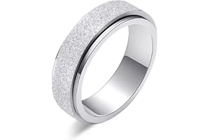 LAOYOU Spinner Ring for Women Anxiety Relief - 6MM Stainless Steel Sand Blast Glitter Rose Gold Silver Rainbow Mens Fidget Ring Band Set Mother's Day Birthday Gifts For Mom Daughter Girlfriend Girls