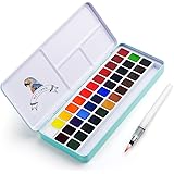 MeiLiang Watercolor Paint Set, 36 Vivid Colors in Pocket Box with Metal Ring and Watercolor Brush, Perfect for Students, Kids