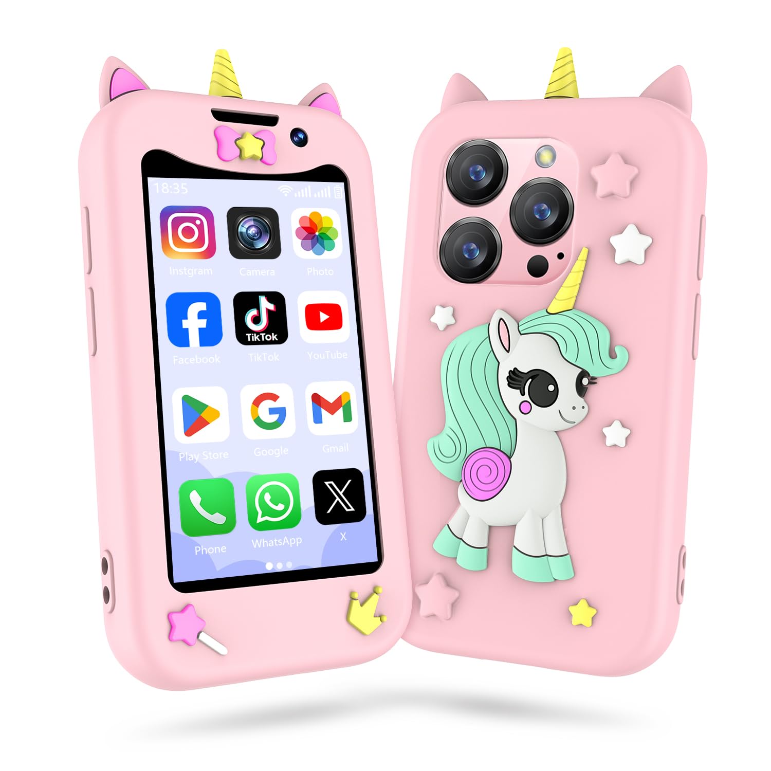 Photo 1 of **without charger**Kids Phone for Girls, Mini Smartphone for Age 3 and Above, Mini Phone with Dual Camra/HD Touch Screen/Video&Phone Call/App Download/Music Player/GPS,Christmas Birthday Gifts Toddler Phone for Kids