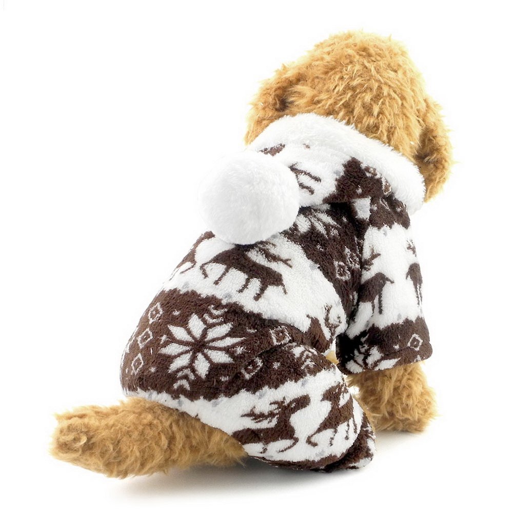Ranphy Small Dog Cat Clothes for Soft Velvet Reindeer Pattern Dog Pajamas Puppy Hoodie Hooded Jumpsuit Brown M