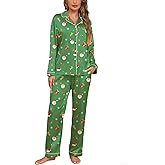 Veseacky Womens Satin Silk Pajamas Set Button Down Long Sleeve Sleepwear Loungewear Top and Down 2 Piece Pjs Set S-XXL