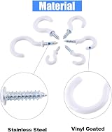 GLARKS 100 White Vinyl Cup Hooks Screw 6 Sizes Ceiling Mug Hangers Assortment view 4