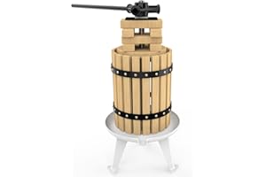 SQUEEZE master Fruit Press- 1.6 Gallon/6L-Solid Wood Basket Wine Press-Vintage traditional juicer-6 Press Wooden Blocks-Pole Handle Bar for Juice,Wine,Cider-1 free filter bag included
