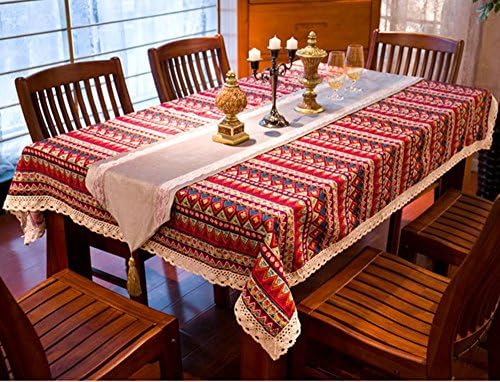 Yanglovele Cotton Linen Bohemia Square Tea Kitchen Tablecloth Multi sized Table Cover (59"x71", Red)