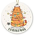 Gift Glow Cat Gifts For Women - 2024 Ceramic Christmas Hanging Ornaments, Gifts For Cat Lovers, Seasonal Decor, Cat Ornaments for Christmas Tree, Funny Gifts For Friends, Orange Cat Christmas Ornament