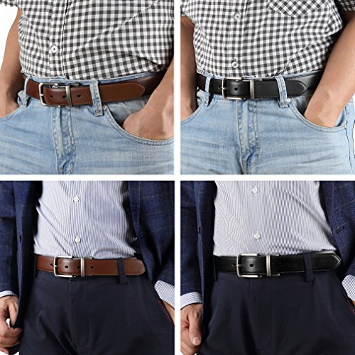 Men's Belt, Bulliant Leather Reversible Belt for Men With Single Prong Buckle in Gift Box, Trim to Fit.