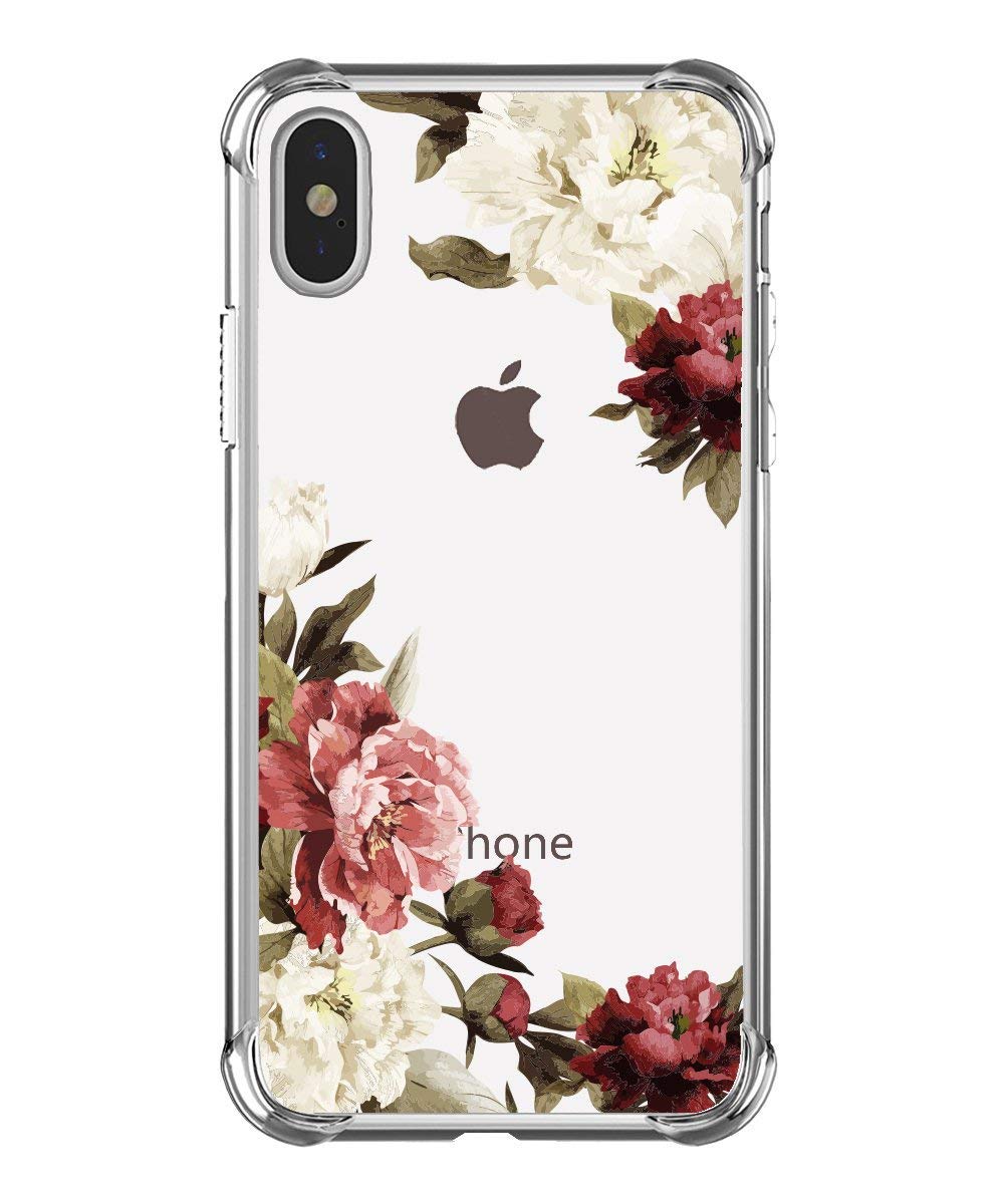 True Holiday iPhone XS Case iPhone X Case Clear Flower Pattern Soft Flexible Protective Case Shockproof Anti Scratch Ultra Thin TPU Silicone Cover for iPhone XS/X Case Rose Flower