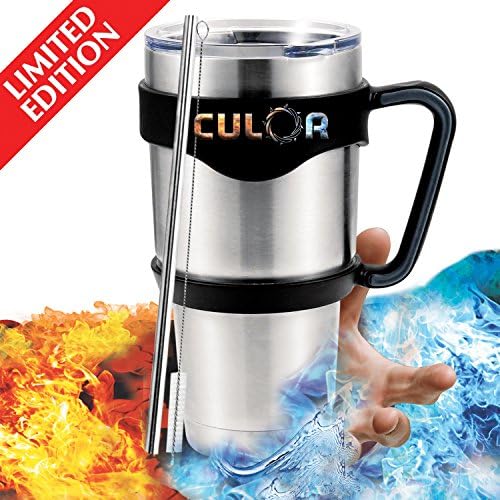 CULOR Tasteless Insulated Metal Tumbler 6-Piece Set | 30oz Double-Walled, Stainless Steel Travel Mug with Straw, Handle, 2 Spill-Proof Lids | Premium &amp; Exclusive Bundle