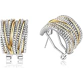 Mytys Two Tone Earrings for Women Gold and Silver Crossover Half Hoop Statement Earring Designer Stud Earrings