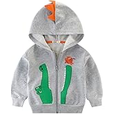 LitBud Toddler Boys Jacket Cartoon Dinosaur Animal Zipper Packaway Spring Autumn Hoodies Coat for Kids 1-7 Years