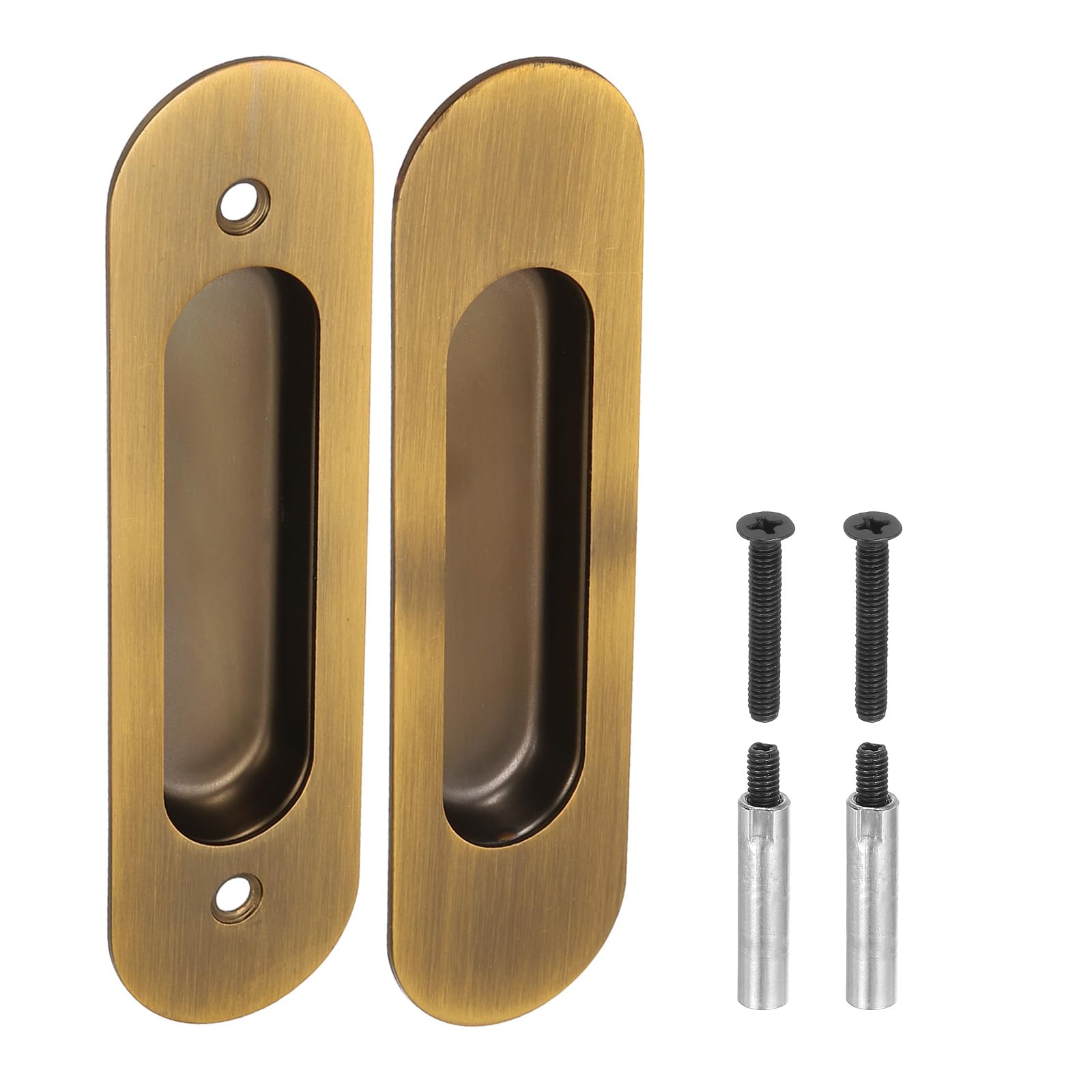 PATIKIL Recessed Finger Flush Pulls 6" Rectangular Pocket Door Handles Sliding Closet Door Pulls Barn Hardware Set with Screws/Sleeve Bolts for Home Bathroom, Yellow Bronze — image 1