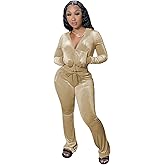 yidengymx Womens 2 Piece Velour Tracksuit Two Piece Outfits for Women Long Sleeve Zip Up Crop Tops Sweatpants Sets Pockets
