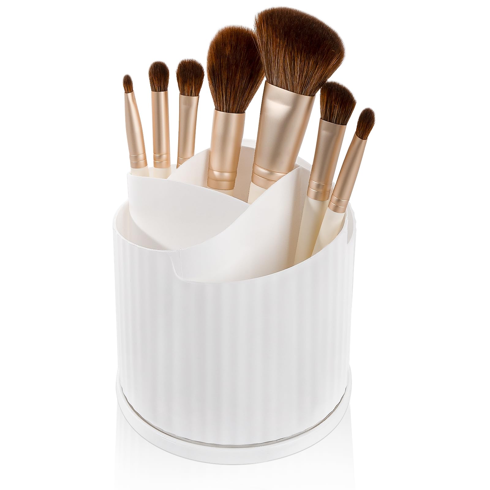 Photo 1 of Anyoifax 360 Rotating Makeup Brush Holder Organizer 5 Slots Make Up Brushes Cup Flower-Shaped Spinning Pen Holder for Vanity, Cosmetics, Lipsticks, White