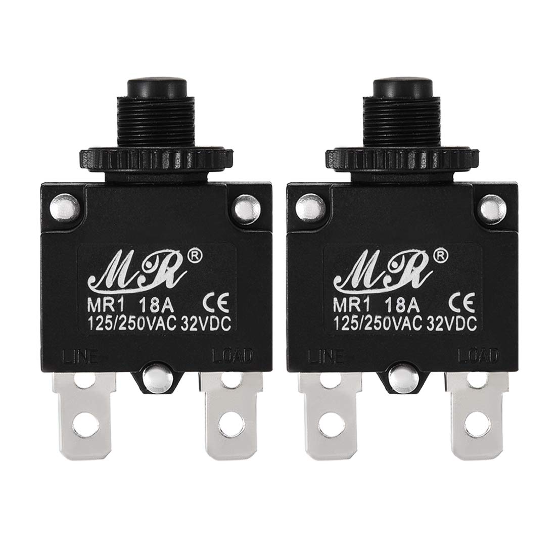 Sourcingmap 2Pcs Thermal Overload Protector AC 125/250V 18A Push Button Reset Circuit Breaker