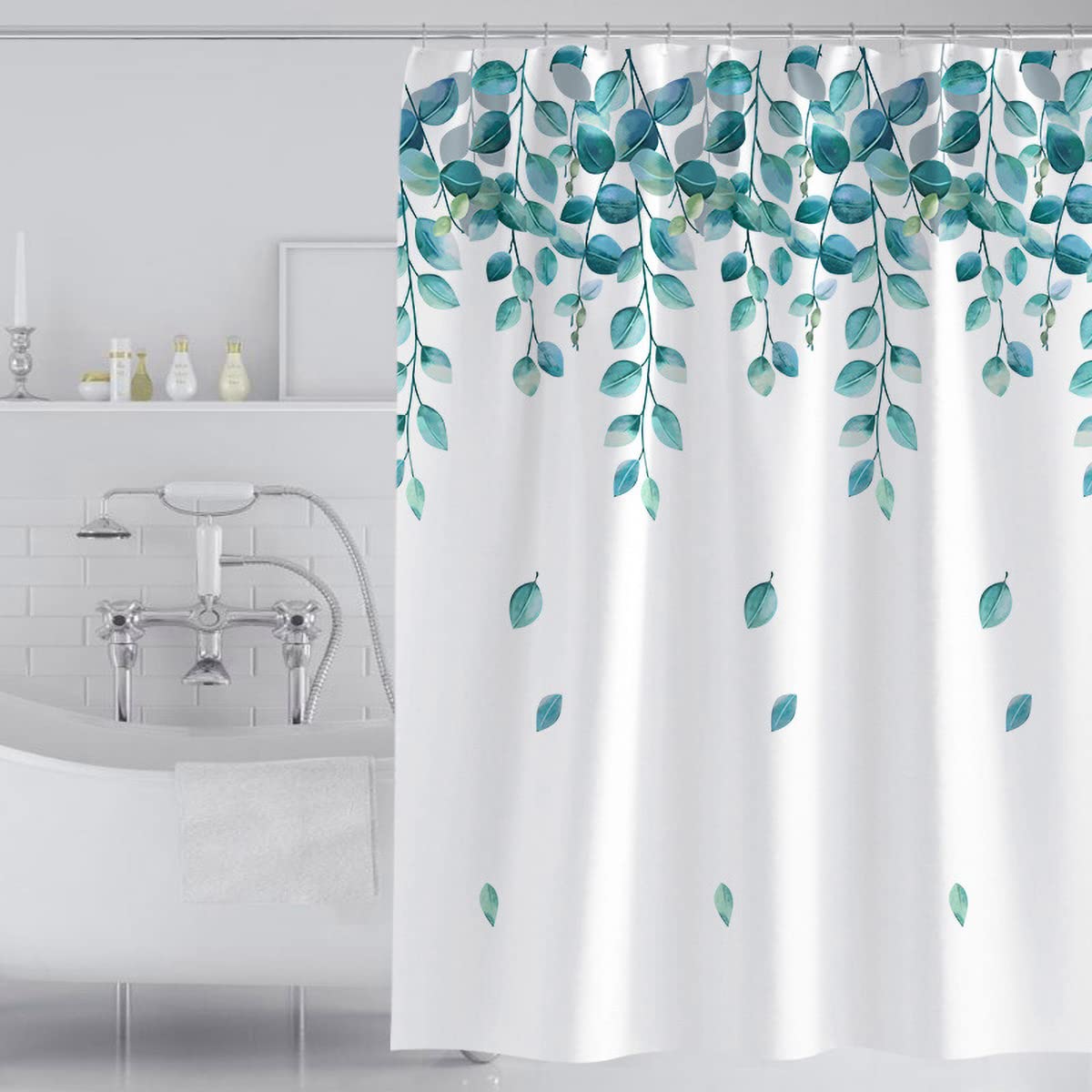 Tennove Shower Curtain 180 x 180cm Plants Leaves Thick Polyester Fabric Mildew Resistant Shower Curtain Liner for Bathroom Decor Waterproof Bath Curtain with Hooks,Machine Washable Heavy Weighted — image 1