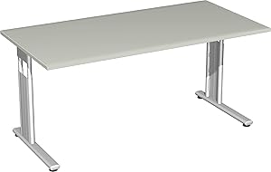 Gera Möbel S-617103-LG/SI Schreibtisch Lissabon, 160 x 80 x 68-82 cm, lichtgrau/Silber