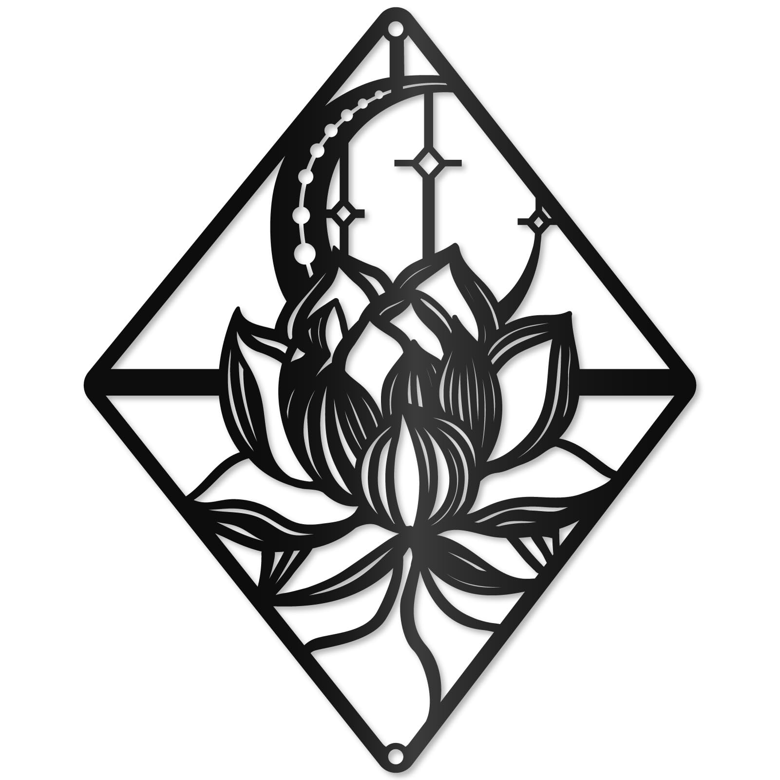 CREATCABIN Lotus Wall Art Metal Moon Flower Ornaments Black Wall Decor Signs Hanging Sculpture for Home Bedroom Kitchen Garden Housewarming Gift Christmas Halloween Holiday Decoration 9.8 x 7.9 Inch