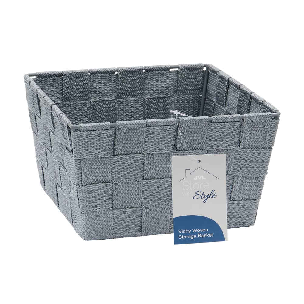 JVL Vichy Square Nylon Storage Basket, Grey