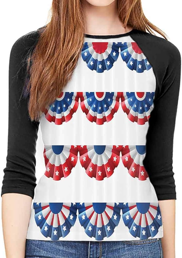 QIAOQIAOLO American Decor Women's Blouse 3/4 Sleeve Breathable Slim-fit Teens