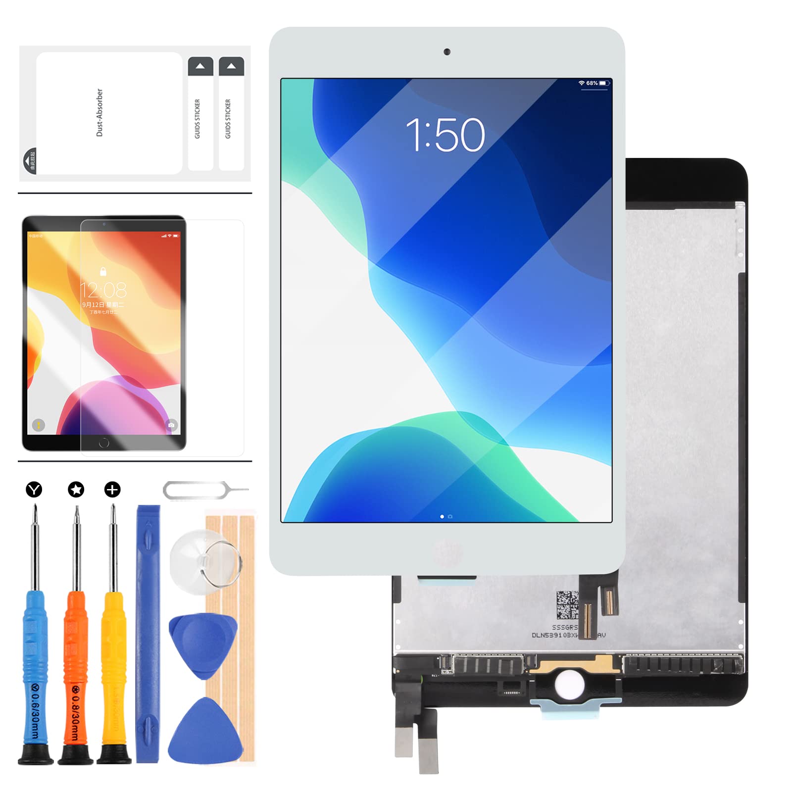 Screen Replacement For IPad Mini 4 A1538 A1550 7.9" LCD Display Touch Screen Digitizer Assembly, Tablet Front Panel & LCD Screen Repair,with Free Tools + Tempered Glss, Without Home Button (White)