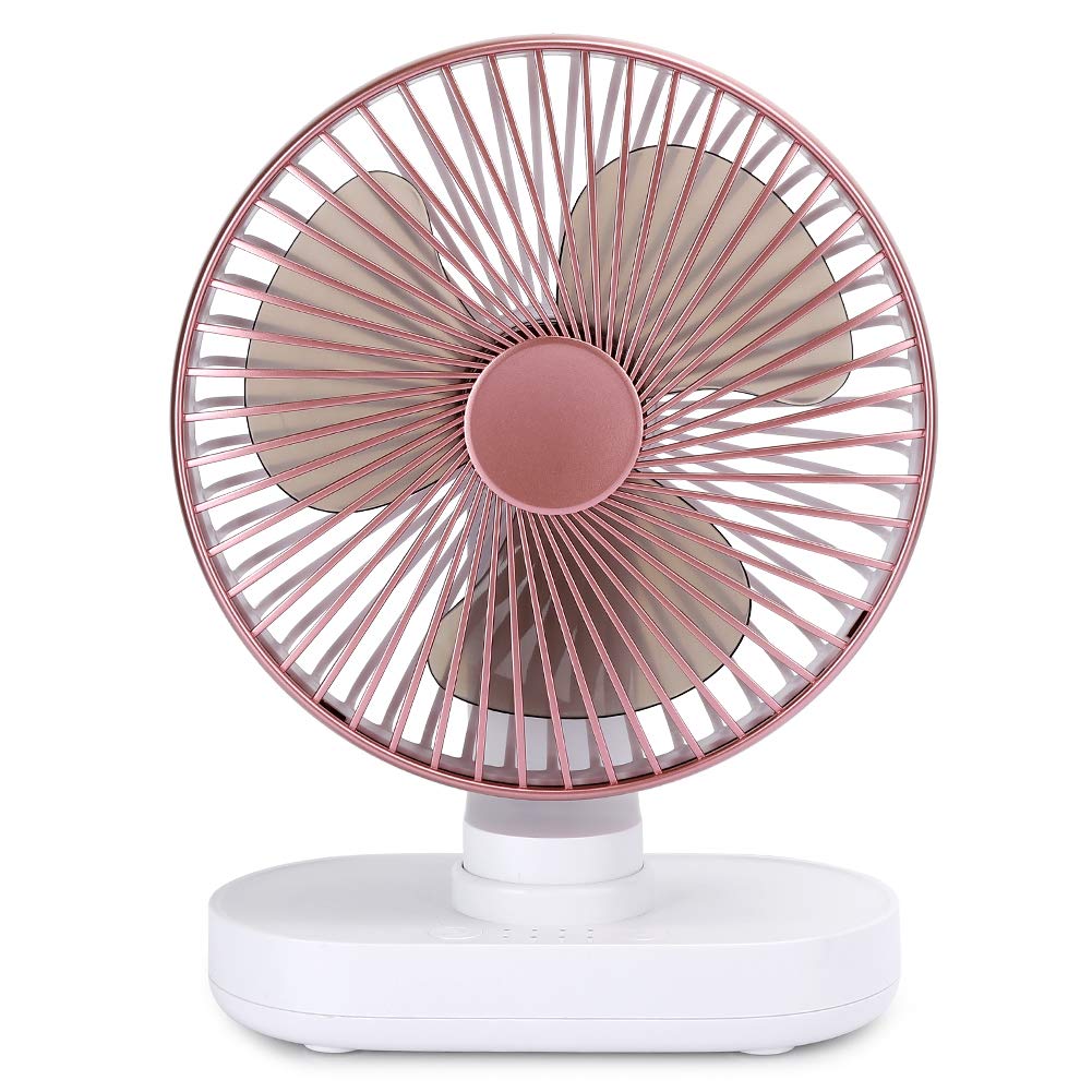 Mini USB Desk Fan, 4Speed Small Quiet Fan, Personal Rechargeable Table Shaking Fans with 90 Degrees Rotate for Home Office Desktop(Rose Gold)