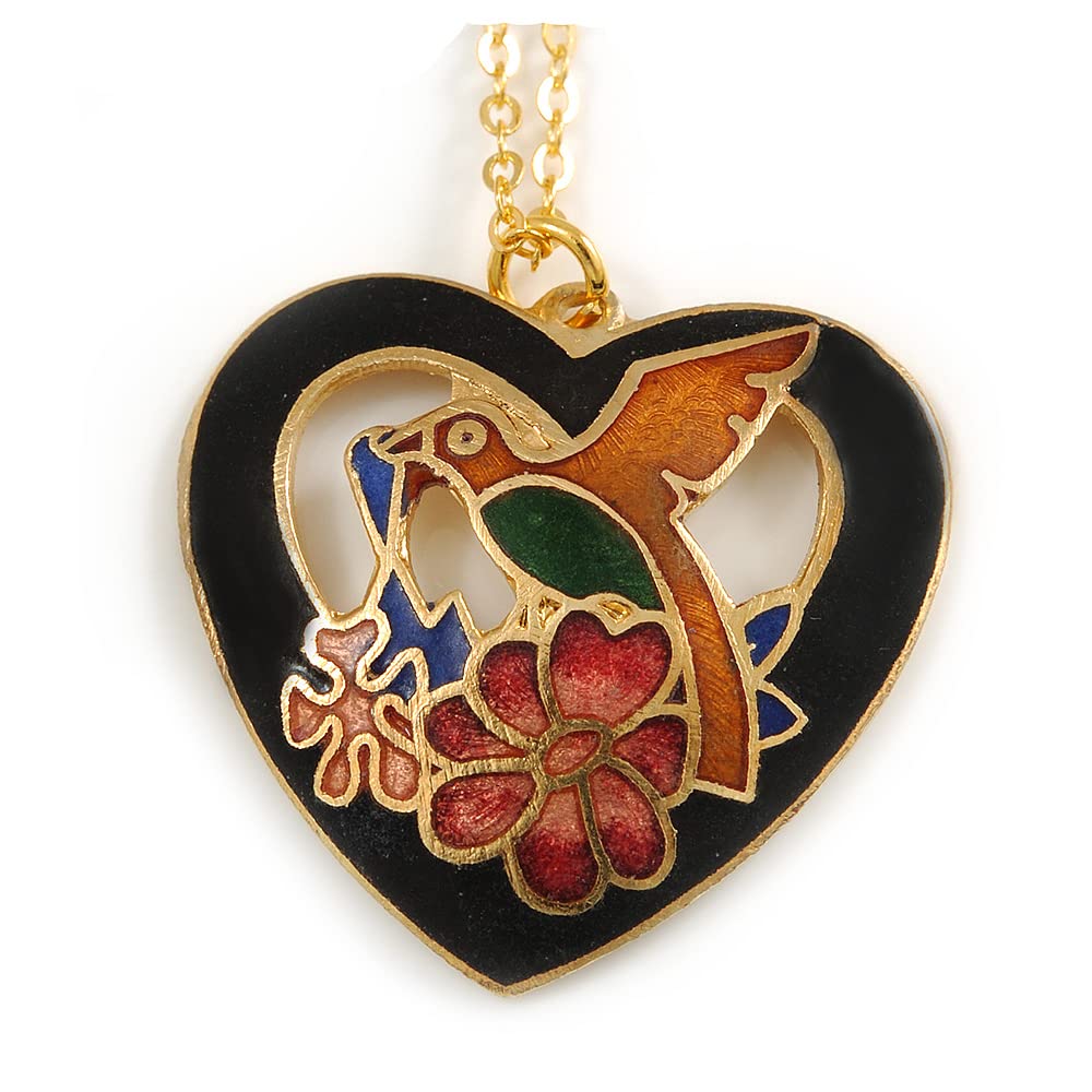 Avalaya Multicoloured Enamel Heart Pendant with Gold Tone Chain - 44cm L/ 5cm Ext