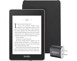 Kindle Paperwhite Essentials Bundle including Kindle Paperwhite - Wifi, Ad-Supported, Amazon Leather Cover, and Power Adapter