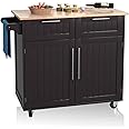 Giantex Kitchen Island Cart Rolling Storage Trolley Cart Farmhouse Islands Home Coffee Bar Serving Utility Cart with Drawers,Cabinet, Towel Rack and Wood Top