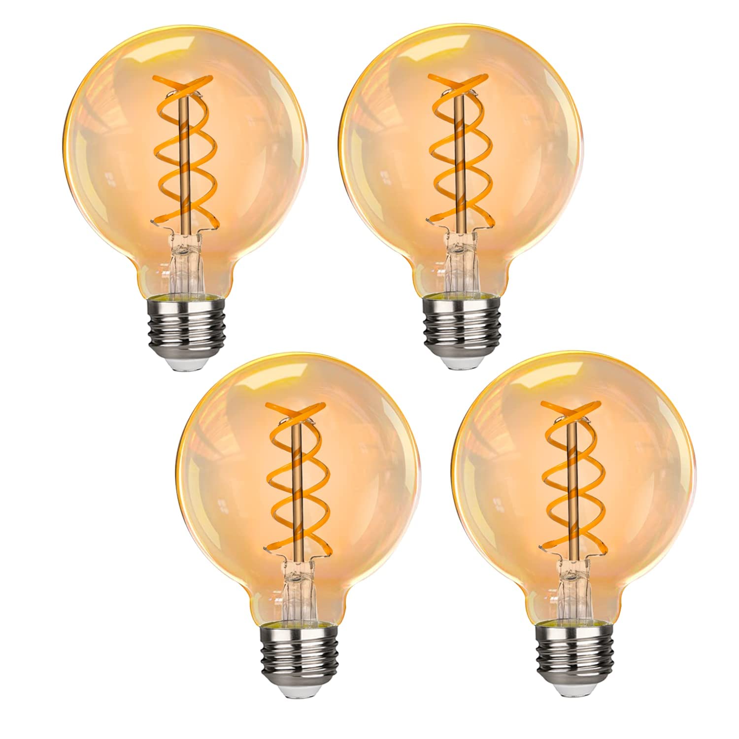 BESLAM G80 6W LED Light Bulb, Vintage Edsion E27 Base Screw Globe Amber Glass Bulbs, 6W (40W Equivalent) Warm White 2500K, 450lm CRI 90+, Non-Dimmable 4 Pack