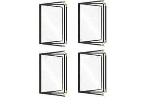 Goodsmart 4 Packs Cafe-Style Menu Covers, 3Pages/6Views Standard 8.5''x 11” Menu Holders, Durable Double-Stitched Edges, Crystal Clear Vinyl Protection, Easy-Insert Design Ideal for Restaurants(4PCS)