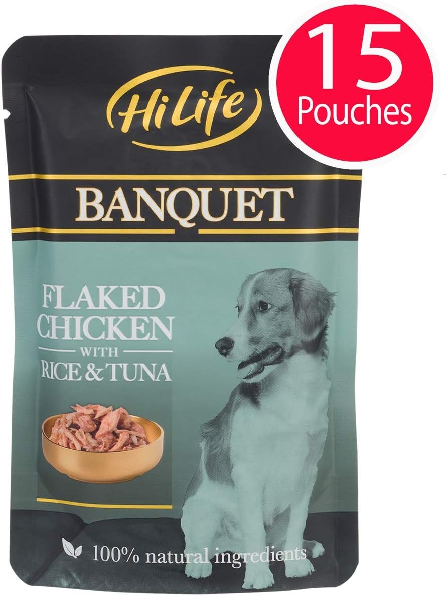 HiLife Banquet Dog Food Flaked Chicken with Rice and Tuna, 15 x 100 g