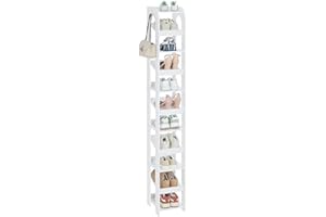 Hzuaneri Vertical Shoe Rack, 11 Tier Narrow Shoe Rack for Small Space, Freestanding Closet Wooden Shoes Organizer with Hooks,