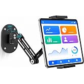 iPad Wall Mount Holder, Heavy Duty Aluminum Tablet Wall Mount, Full Motion | Tilt &amp; Swivel Base, Adjustable Foldable for Kitchen, Gym, Fits iPad Pro Air Mini, Galaxy Tab, 4.7-13" Phones/Tablets, Black