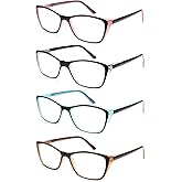 TISHUI Reading Glasses for Women Cute Lightweight Ladies Readers +1.50 Modern Cateye Stylish Cheater Glasses w/Spring Hinges 4 Pack