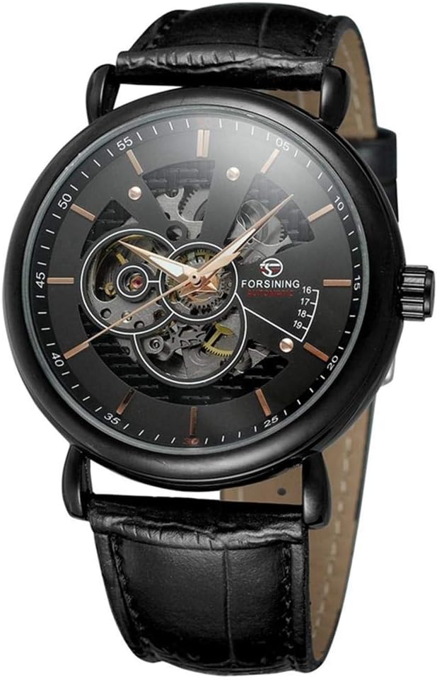 Mens Watches Skeleton Mechanical Clock Men Leather Strap Man Business Watch