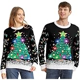 Ugly Christmas Sweaters for Women Men,Light Up Christmas Sweater,Funny Christmas Tree Black Unisex Xmas Sweaters for Couples