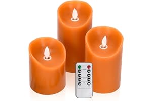 AKU TONPA Real Wax Flameless Candles Battery Operated LED Fake Candle Set with Remote Control and Timer for Halloween Decorations (Orange)