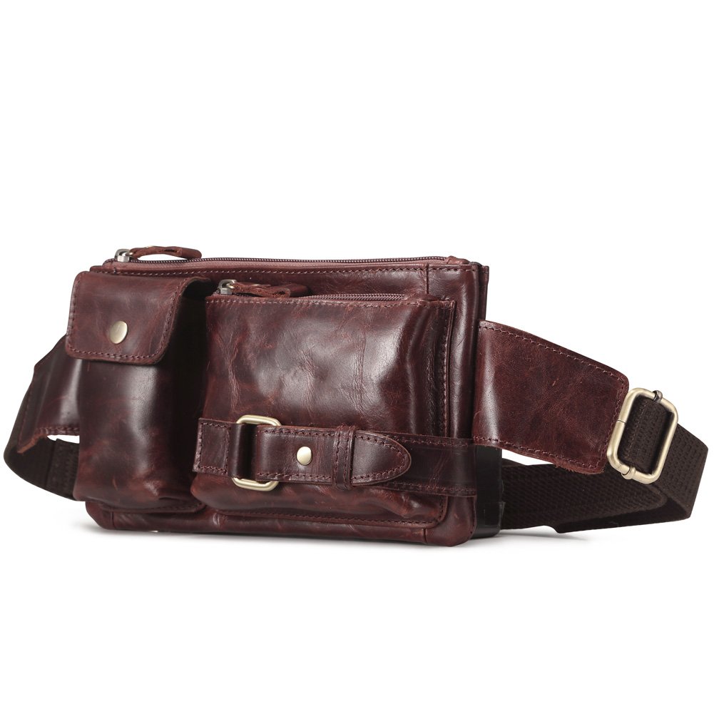 Teemzone Unisex Retro Leather Waist Backpack Phone Holder Fanny Sling Bag (Red)