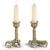 NIKKY HOME Gold Claw Foot Taper Candle Holders Set of 2, Gothic Decor | Talon Decorative Metal Candlestick Stand, Dark Ornamental Flair for Table Centerpieces, Mantel, Dinner & Eerie‑Themed Styling