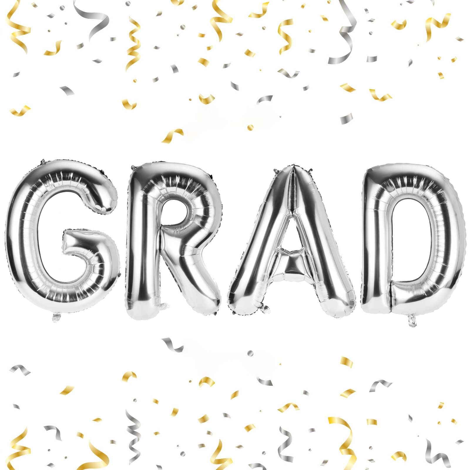 Grad Balloons Set, 40in Foil Graduation Balloons Large Congrats Graduation Party Balloons Congratulations Grad Decorations for Graduation Celebration Party Supplies(Silver)