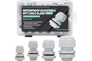 AIRTAK 33PCS Cable Gland Waterproof Kit White IP68, Plastic Cable Connectors Black Nylon Adjustable 3-18mm with Locknut and Washer,Electrical Conduit Fitting 1/4” 3/8”1/2”3/4” Strain Relief Cord Grip