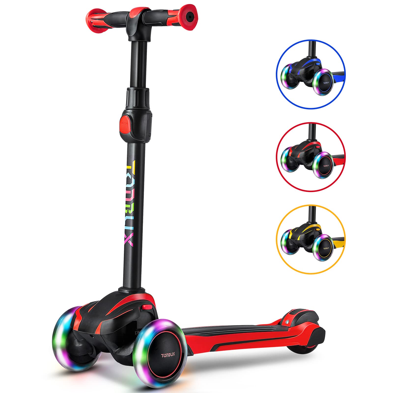 TONBUX Kids Scooter for Age 3-12, Toddler Scooter with 4 Adjustable Heights, Light Up 3-Wheels Scooter, Shock Absorption Design, Lean to Steer, Balance Training Scooter for Kids