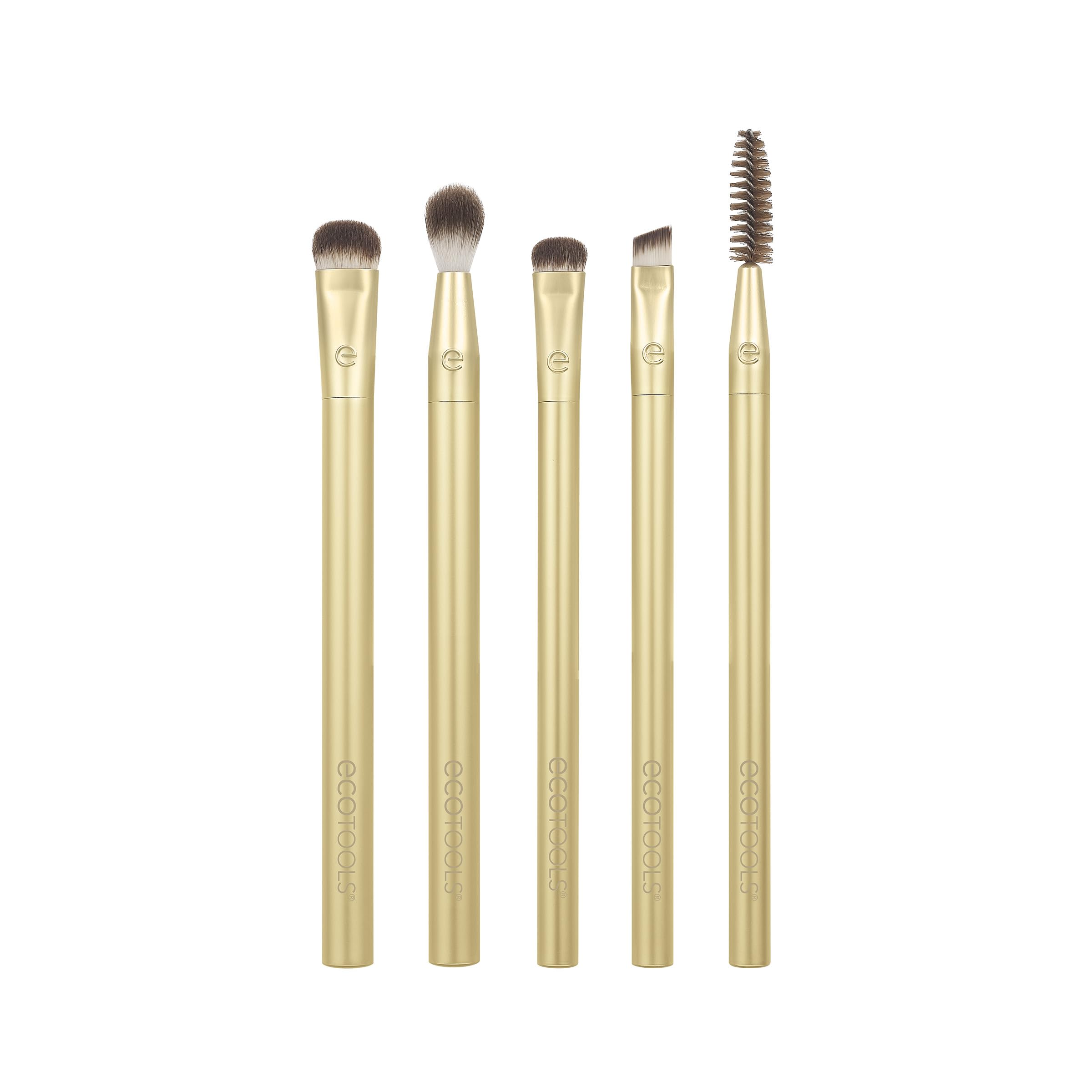 EcoTools Precious Metals Brightening Eye Set, Eye Brush Kit, Precision Makeup Brushes For Eyeshadow, Eco-friendly & Vegan Makeup Brush Kit, Recycled Aluminum, Chrome, 5 Piece Set