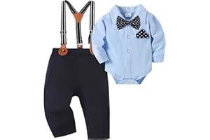 AMAWMW Baby Boy Clothes Suits 0-18M Long Sleeve Dress Shirt Suspender Pants Bowtie Set Gentlemen Wedding Outfit