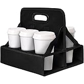 Drink Caddy, Portable 6-Cup Drink Carrier with Handle - Reusable & Foldable Cup Holder for Coffee, Wine, Cocktails | Secures Hot & Cold Beverages for Delivery, Takeout, Catering & Parties (Black)