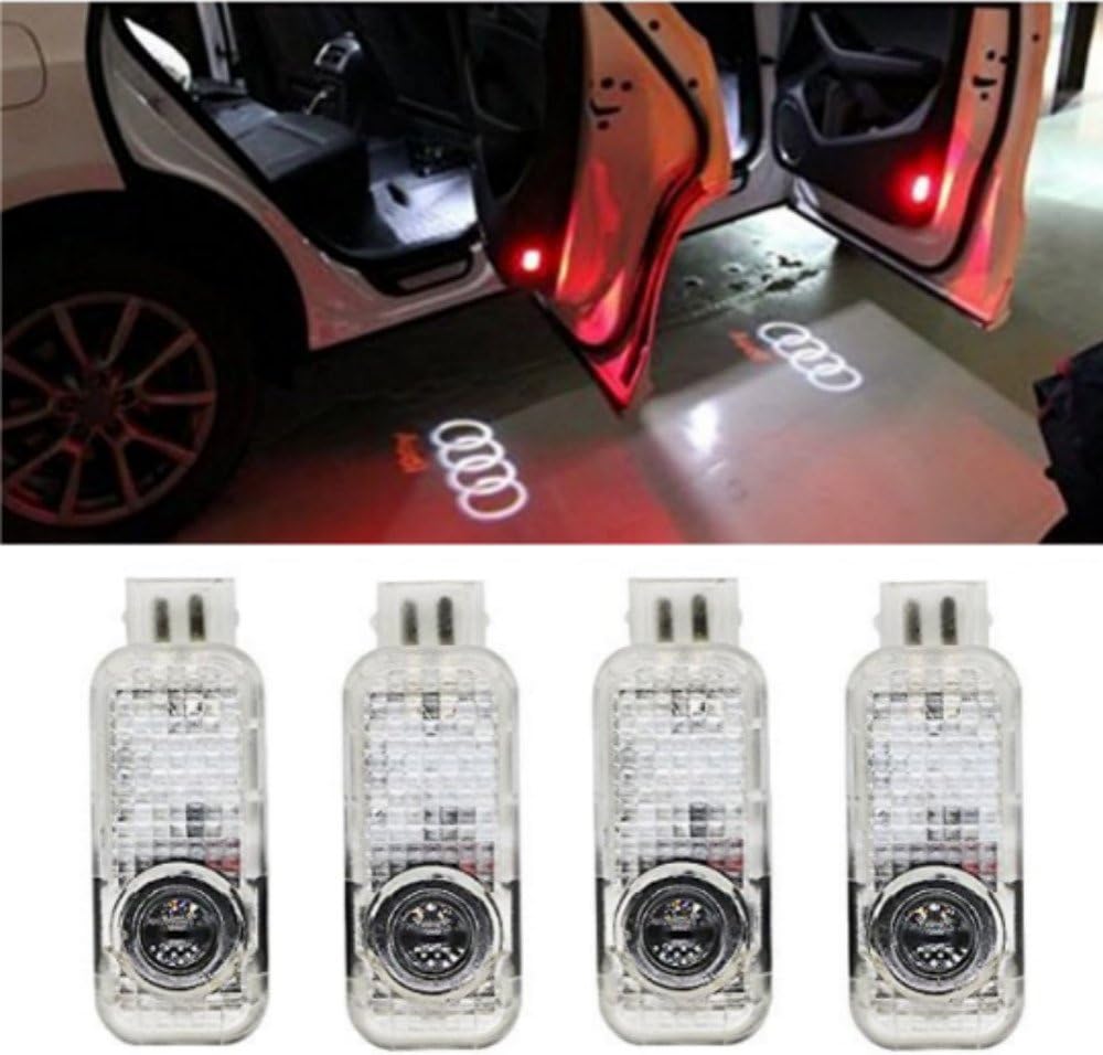 AMINEY 4 Pcs Door Light Car Vehicle Ghost LED Courtesy Welcome Logo Light Lamp Shadow Projector For AUDI, Easy Installation …
