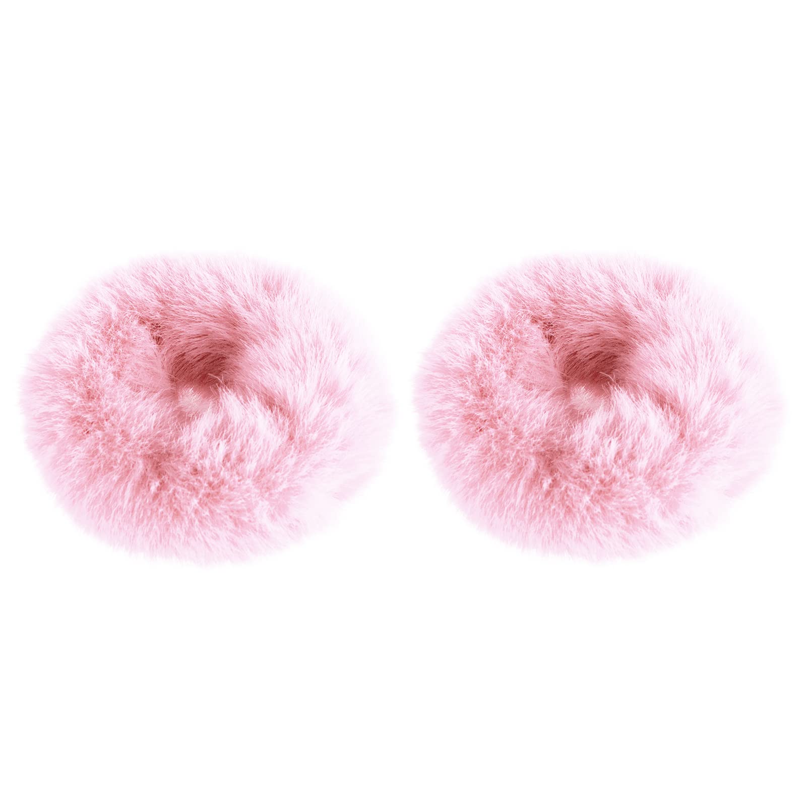 Photo 1 of Mljsh 2 PCS Pink Pom Pom Hair Tie Fuzzy Furry Faux Rabbit Fur Scrunchies for Girls Women Hair Accessories