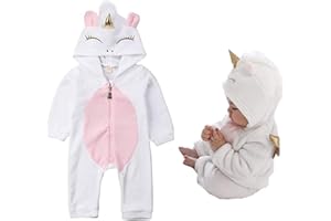 HINTINA Baby Girls 3D Unicorn Angel Wings Hooded Zipper Romper Jumpsuit Christmas Outfits Clothes Pink White