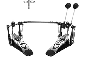 Double Bass Drum Pedal, Heavy-Duty Double Chain Drive Kick Pedal with Adjustable Beater & Spring Tension, Non-Slip Base Plate