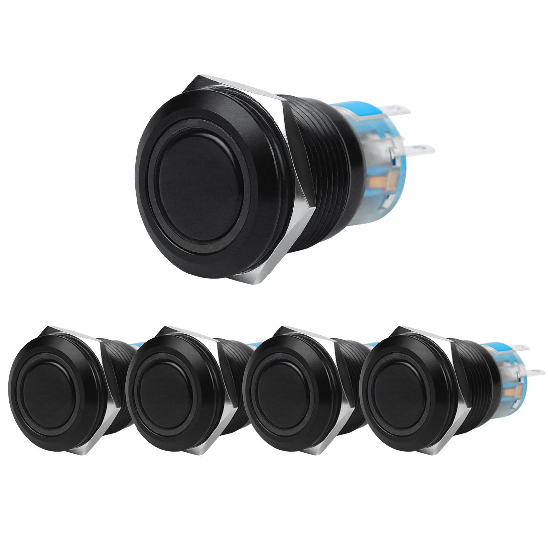 3 Interruttori A Pulsante Autobloccanti 19mm 12V/24V Con LED Verde - Metallici Impermeabili IP67 Per Auto, Moto, Barca, Accensione - 2